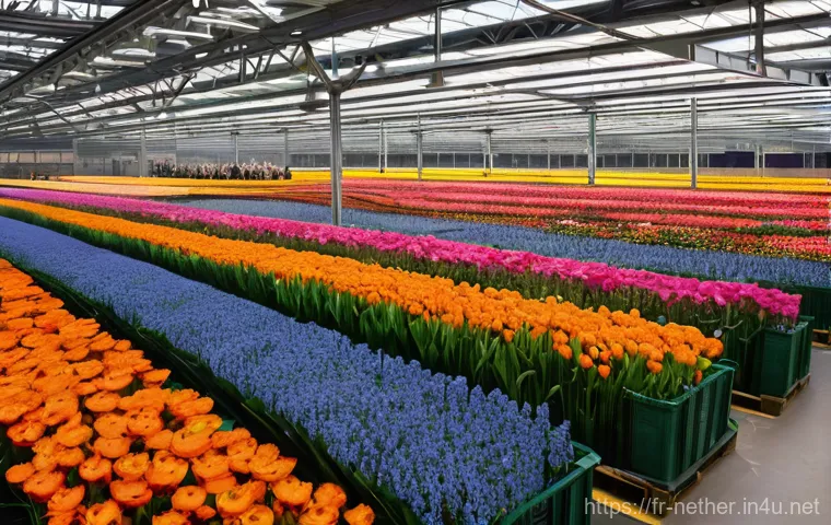 네덜란드에서 꽃을 저렴하게 구매하는 법 - **Prompt:** A vibrant, bustling outdoor flower market in a picturesque Dutch city like Utrecht or Ha...