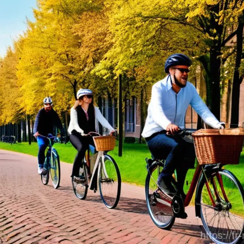 네덜란드에서 생활하며 느끼는 장점과 단점 - **Prompt:** A picturesque scene of Dutch cycling culture on a sunny autumn day. A diverse group of p...