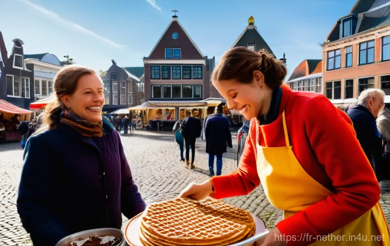 네덜란드에서 맛볼 수 있는 스트룹와플 이야기 - A close-up, appetizing photograph of a warm stroopwafel gently placed on top of a steaming, rustic c...