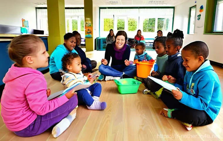 네덜란드의 난민 정책과 사회적 영향 - **"A vibrant and inclusive community center in a Dutch town, bathed in warm, inviting natural light....