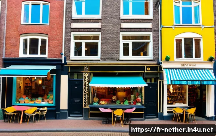 네덜란드의 빈티지 마켓과 중고 쇼핑 - A vibrant street scene in Amsterdam Oud-West featuring charming vintage shops and market stalls, col...