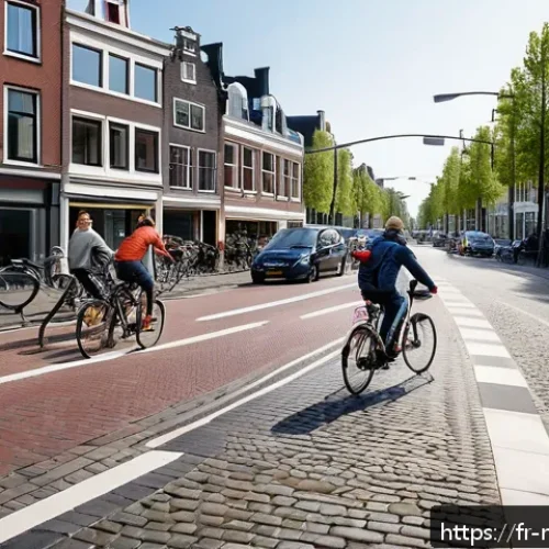 Home 17 네덜란드에서 주의해야 할 법률 - A detailed urban street scene in the Netherlands showing a busy intersection with cars patiently wai...